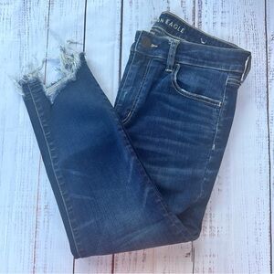 American Eagle Outfitters Dark Blue Distressed Ankle Jeans short length